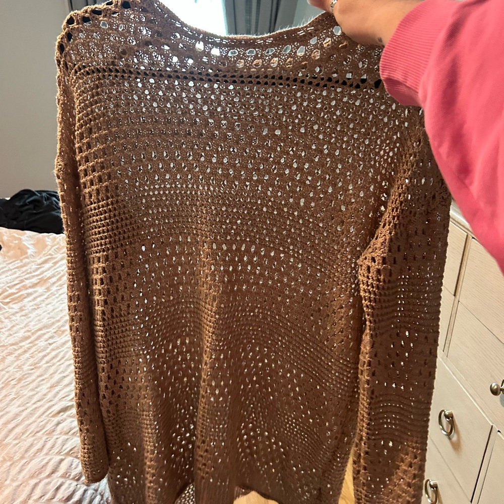 Brown Open-Knit Women’s cover up - Lightweight Crochet Style
